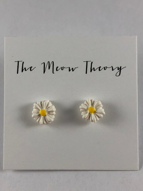 cute daisy flower stud polymer clay earrings