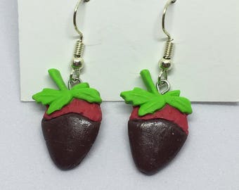 milk chocolate or white chocolate covered strawberries polymer clay earrings