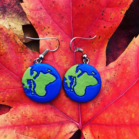 Planet Earth Polymer Clay Dangle Earrings Etsy Canada