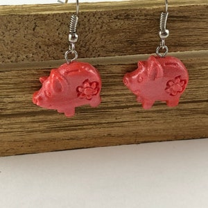 Boucles doreilles de cochon petit cochon rose polymère clay image 2