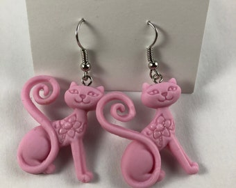 Pink Kitty Cat Flower polymer clay earrings