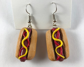 hotdog with ketchup and mustard polymer clay earring