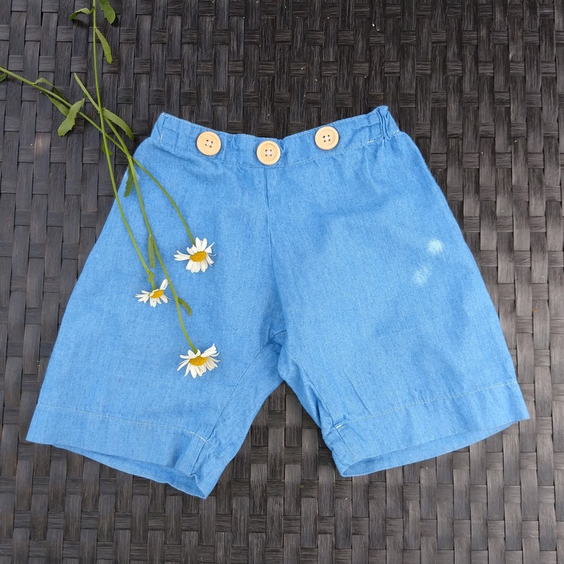 classic baby kids denim shorts baby birthday outfit 3in1 Unisex Suspender Baby Shorts detachable bib shorts -chambray-occassion wear