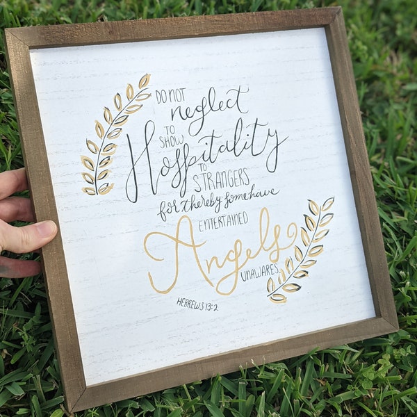 Hebreos 13:2 // Arte de la Pared Cristiana // Verso de hospitalidad // Arte de las Escrituras