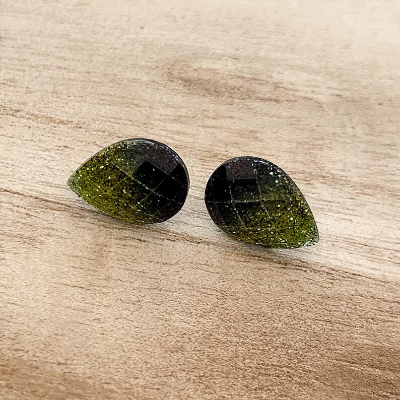 Green Ombre Teardrop Studs \u2022 Green Glitter Resin Earrings \u2022 Teardrop Earrings