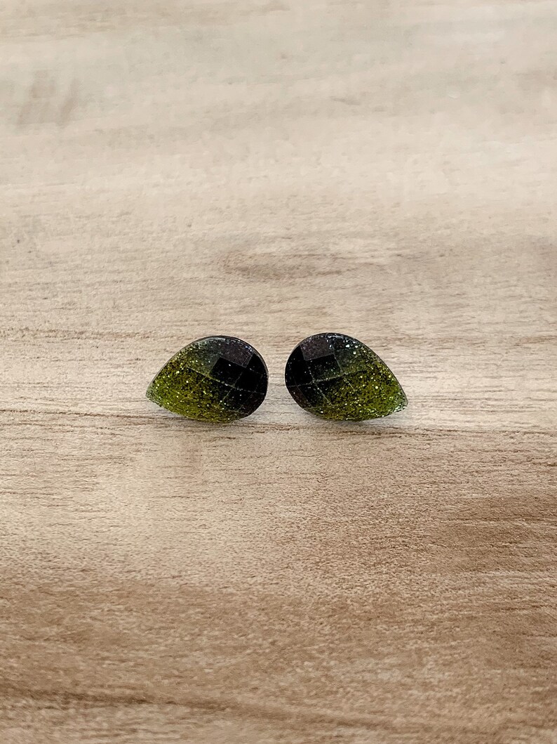 Green Ombre Teardrop Studs \u2022 Green Glitter Resin Earrings \u2022 Teardrop Earrings