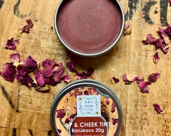 Lip and Cheek Tint, sweet citrus balm with organic cocoa butter and Manitoba beeswax, handmade by art soap life