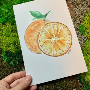 Impression d'art orange, aquarelle et encre ou carte avec enveloppe, fabriquée à Winnipeg par Art Soap Life