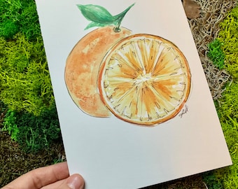 Orange, watercolour and ink art print or card with envelope, made in Winnipeg by Art Soap Life