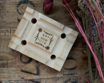 Maple wood soap dish with branded logo, locally made in Manitoba