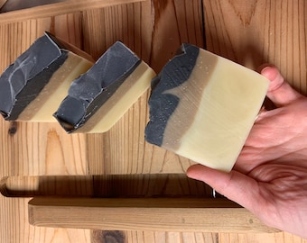 Tea Tree & Seaweed Facial Soap with activated charcoal, handmade in winnipeg MB, cold process soap, all natural soap, art soap life