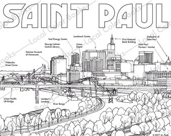 Saint Paul Skyline 1 Page - Color Saint Paul - Printable Instant Digital Download Adult Coloring Page