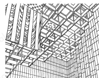 Crystal Court of IDS Center - Color Minneapolis - Printable Instant Digital Download Adult Coloring Page