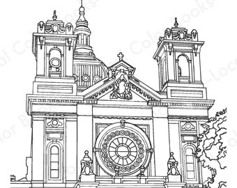 Basilica of Saint Mary - Color Minneapolis - Printable Instant Digital Download Adult Coloring Page