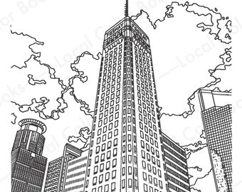 Foshay Tower - Color Minneapolis - Printable Instant Digital Download Adult Coloring Page