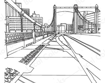 Hennepin Avenue Bridge - Color Minneapolis - Printable Instant Digital Download Adult Coloring Page