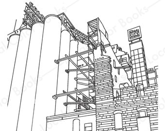 Mill City Museum - Color Minneapolis - Printable Instant Digital Download Adult Coloring Page