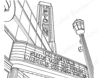 Uptown Theatre - Color Minneapolis - Printable Instant Digital Download Adult Coloring Page