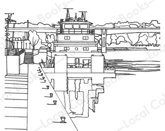 Lambert's Landing Mississippi River - Color Saint Paul - Printable Instant Digital Download Adult Coloring Page