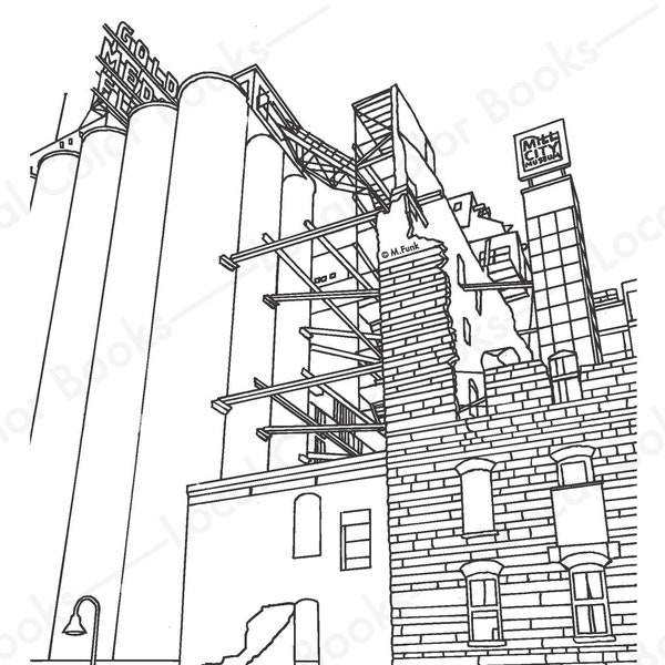 Mill City Museum - Color Minneapolis - Printable Instant Digital Download Adult Coloring Page