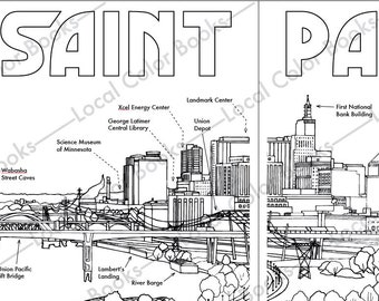 Saint Paul Skyline 2 Pages - Color Saint Paul - Printable Instant Digital Download Adult Coloring Page