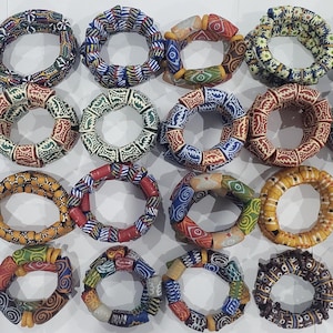 Hand Made Krobo Beaded Bracelet from Ghana West Africa | Recycled Glass Beads | Gye Nyame Beads | Hand Painted Beads