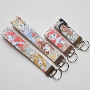 Cute Cartoon Princess Floral Wristlet Key fob Keyfob Keychain Key Ring