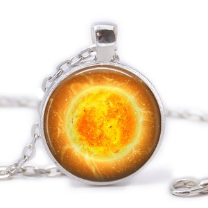 Handmade Sun Pendant Necklace: Galaxy Cosmos Jewelry Black/Silver/Bronze/Copper Finish