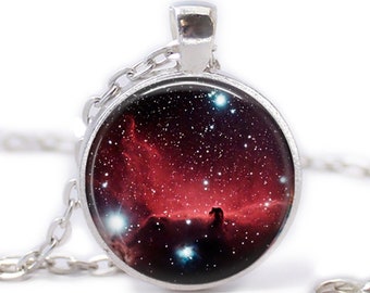 Horsehead Nebula Necklace Red Horsehead Nebula Pendant Silver Tile Nebula Galaxy Pendant Galaxy Jewelry Universe Necklace Cosmos Nebula