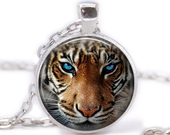 Tiger Necklace: Silver Glass Tile Animal Jewelry