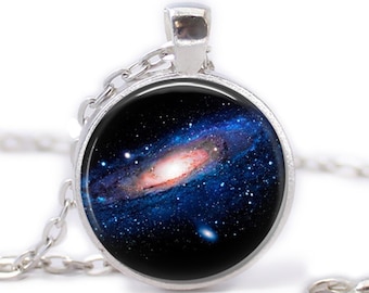 Andromeda Nebula Necklace: Handmade Galaxy Space Universe Cabochon Pendant