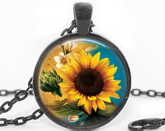 Sunflower Necklace Sunflower Pendant Sunflower Art Necklace Sunflower Christmas Gift Sunflower Glass Jewelry Gift For Her  Birthday Gift