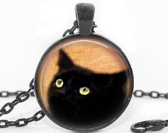 Black Kitten Pendant Black Cat Pendant Black Cat Necklace Black Kitten Necklace Black Cat Jewelry Kitten Necklace  Kitten Pendant Cabochon