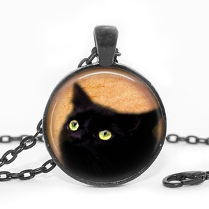 Black Cat Pendant Necklace: Handmade Kitten Jewelry. Black/Silver/Bronze/Copper Finish