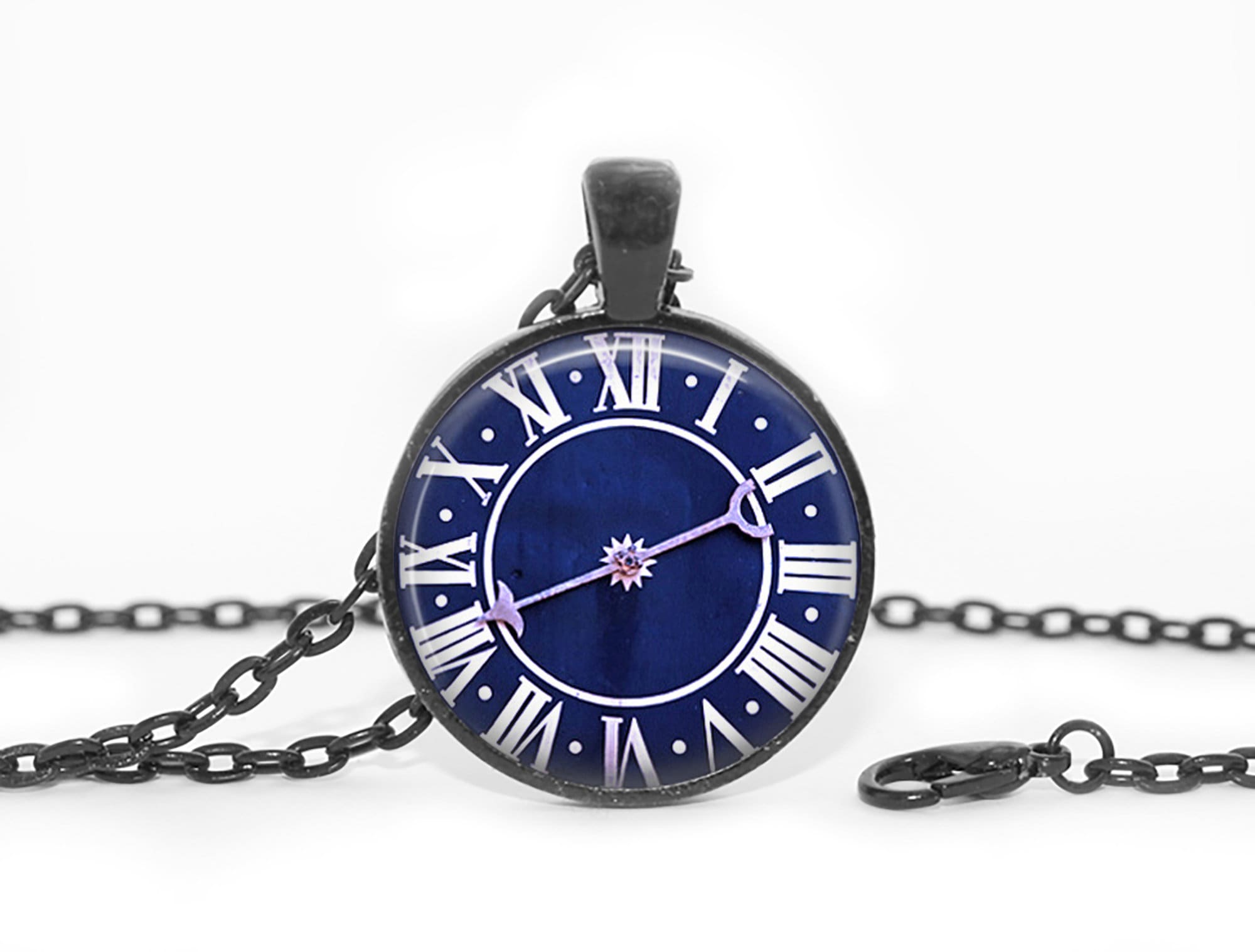 Clock Necklace Clock Pendant Old Clock Necklace Old Clock Etsy