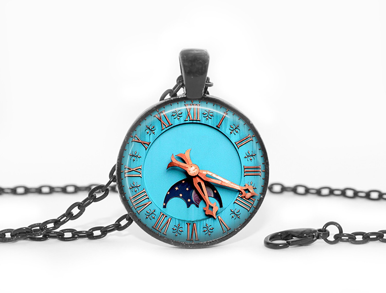 Clock Necklace Clock Pendant Old Clock Necklace Old Clock Etsy