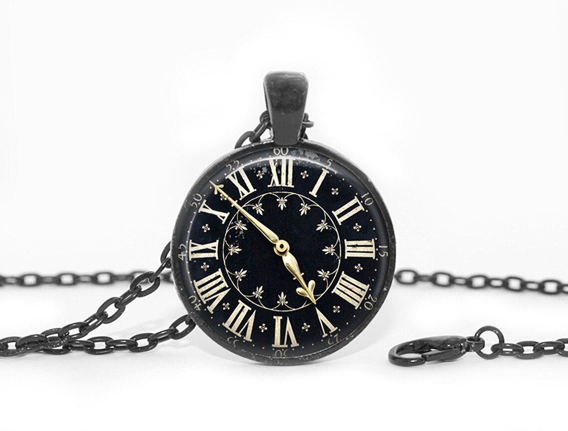 Glass Art Clock Necklace Clock Pendant Old Clock Necklace Old Etsy