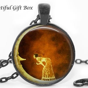 Woman on the Moon Necklace Crescent Moon Pendant Celestial Jewelry Moon Lover Gift Lunar Necklace Mystical Jewelry