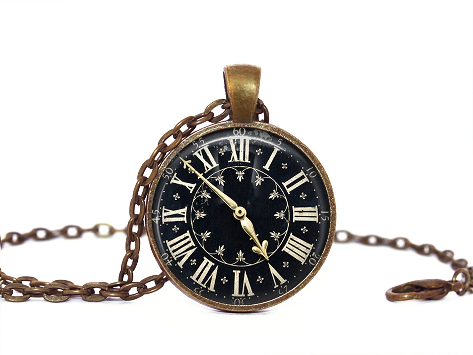 Glass Art Clock Necklace Clock Pendant Old Clock Necklace Old Etsy