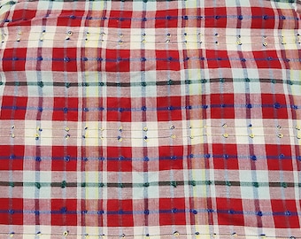 Vintage Plaid cotton Red Green Blue Yellow Fabric