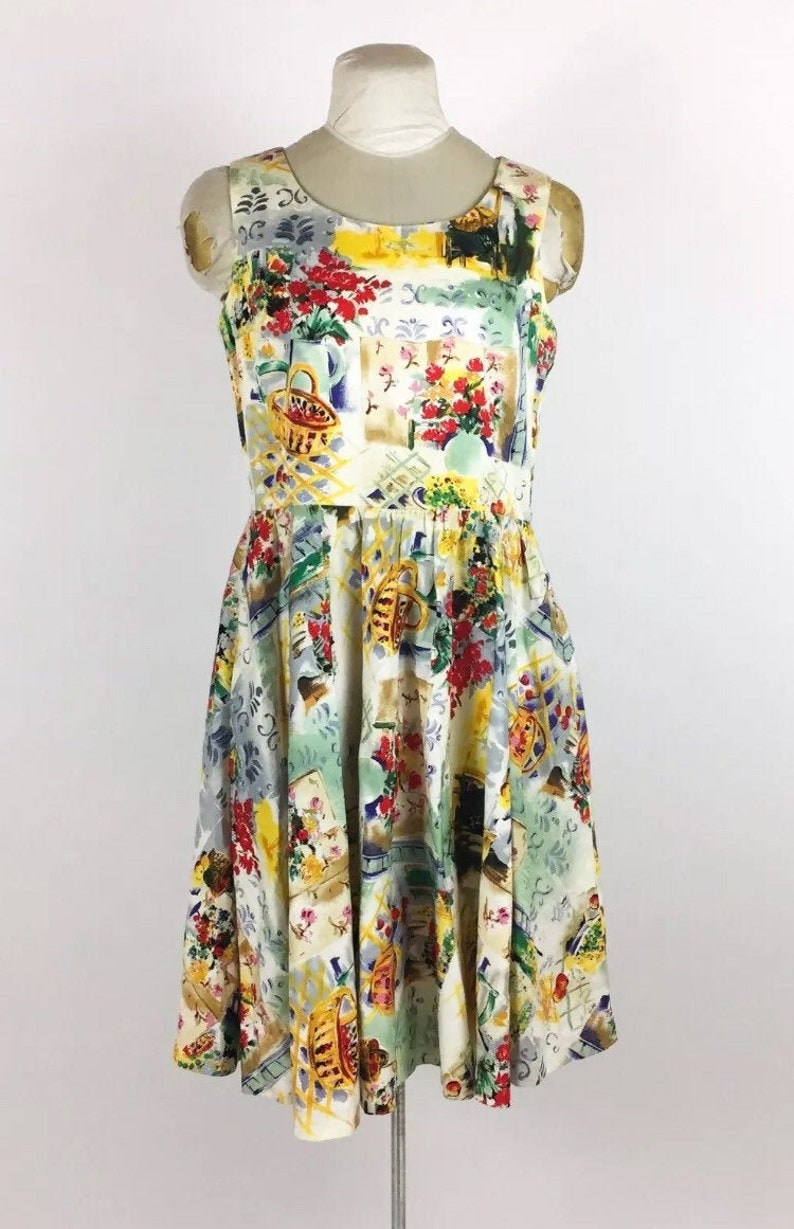 simple garden party Vintage Oberon 80s Novelty Dress floral flowing