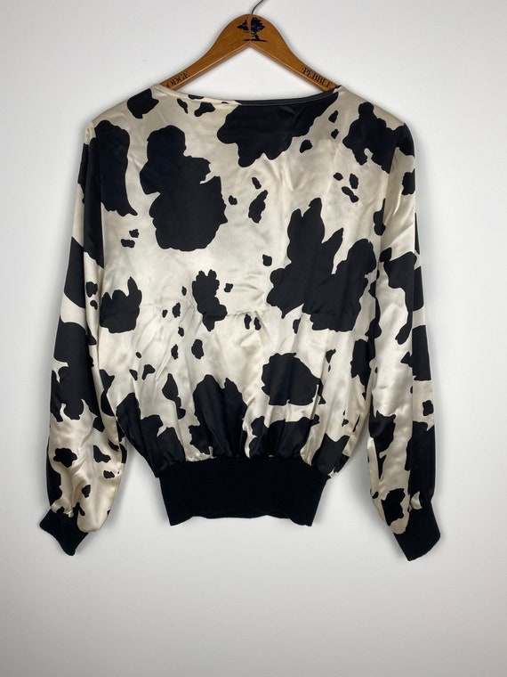 Vintage 80s silk cowprint sweater top, satin long… - image 2