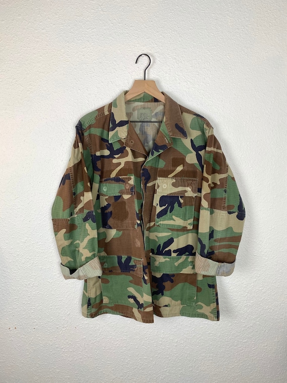 Vintage Military, Army, Camo Jacket, Green Button Up … - Gem