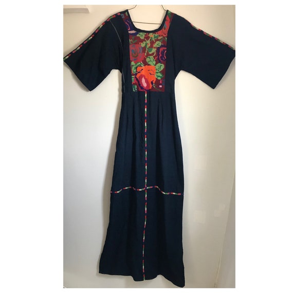 Vintage Embroidered Denim Maxi Dress, Mexican, Eth