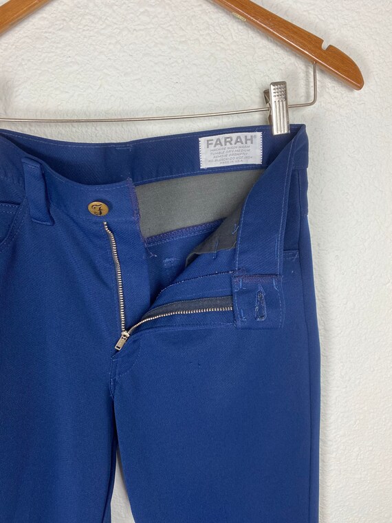 Vintage 70s Blue Farah pants, polyester leisure b… - image 7