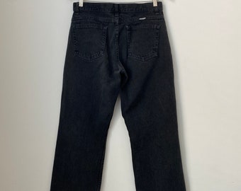 Vintage 90s black Wranglers jeans, high waisted, cropped loose relaxed fit black denim