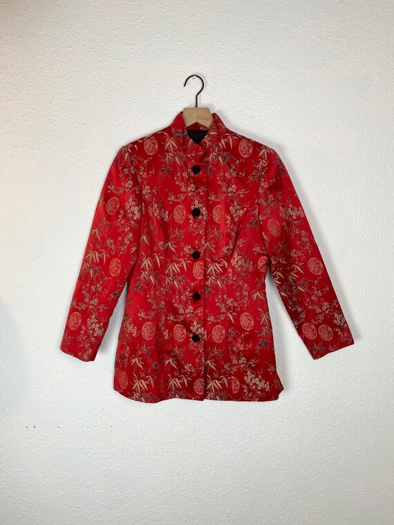 Vintage red Asian Print Pant Suit, jacket, top, o… - image 2