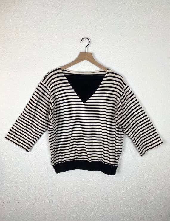 Vintage Black and White Striped Sailor Boat Top, … - image 1