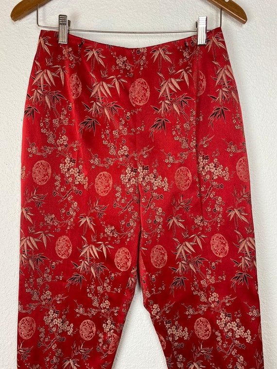 Vintage red Asian Print Pant Suit, jacket, top, o… - image 6