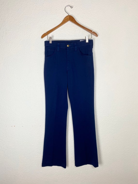 Vintage 70s Blue Farah pants, polyester leisure b… - image 1